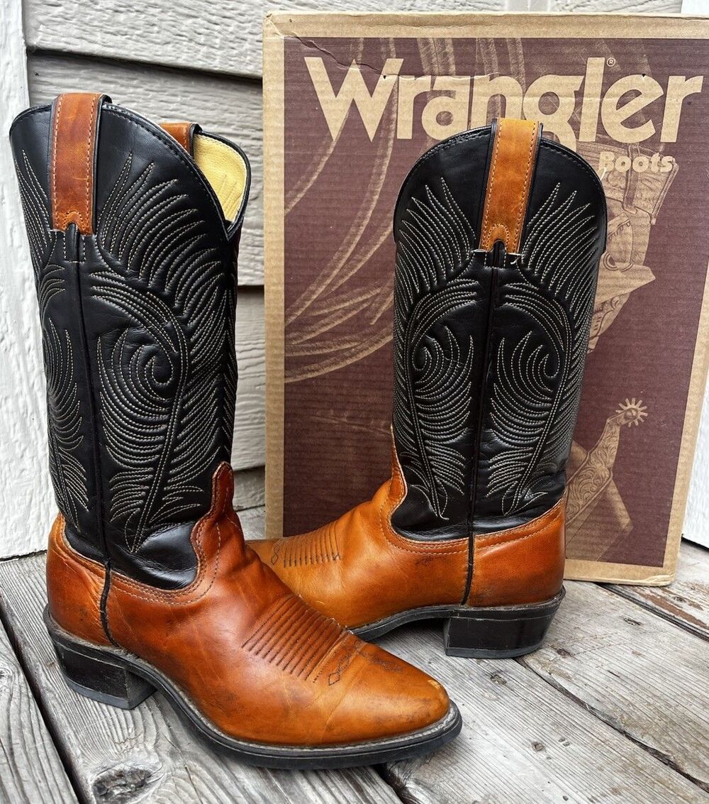 Wrangler Men’s 7D Sunset Crazyhorse Western Cowboy Boots Brown/Black